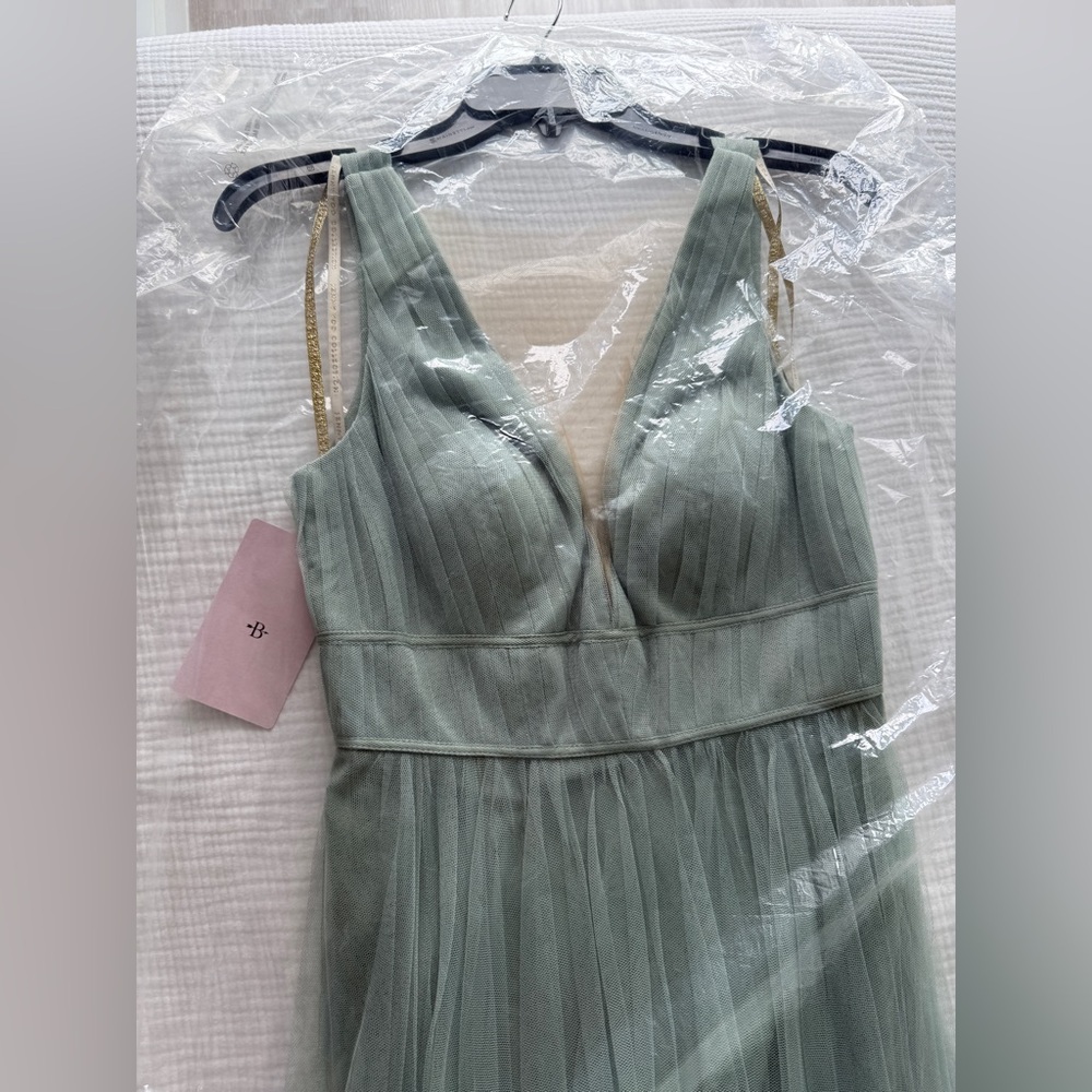 Jenny Yoo Sage Green Tulle V-Neck Evening Gown - Picture 3 of 4
